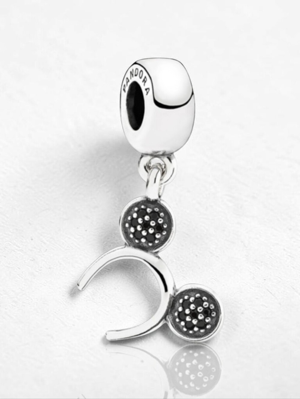 PANDORA Sterling Silver Mickey Headband Disney Dangle Charm With Black Crystals